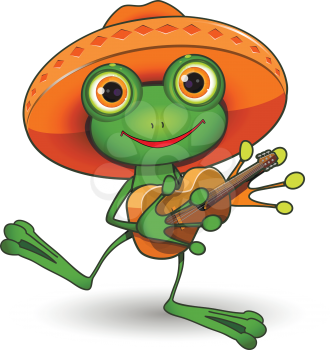 Illustration frog in a sombrero with a guitar