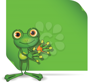 Illustration of a green frog and a green background
