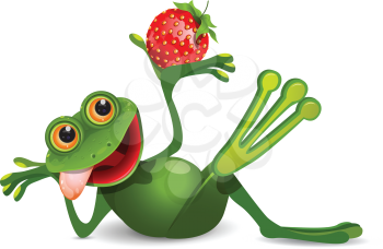 Stock Illustration Frog with Strawberry on a White Background