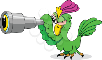 Stock Illustration Parrot with a telescope on a White Background