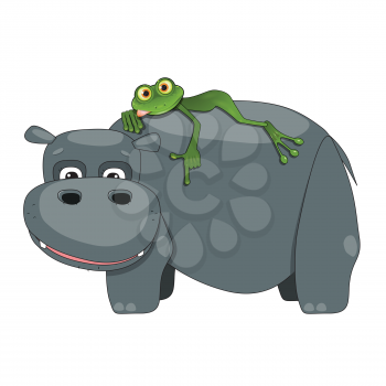 Illustration of a Green Frog on a Hippo on a White Background
