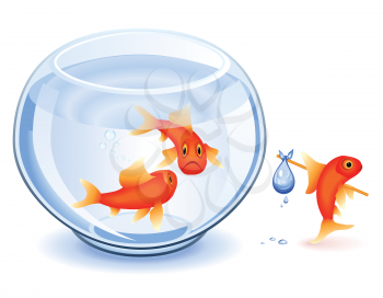 Royalty Free Clipart Image of a Goldfish Moving From His Fishbowl