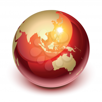 Royalty Free Clipart Image of a Globe Showing Australia and Asia