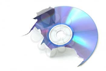 Blue cd tearing a white paper