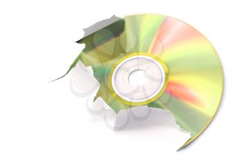 Gold cd tearing a white paper