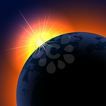 Royalty Free Clipart Image of a Sunrise Over Planet Earth