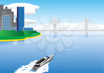 Royalty Free Clipart Image of a Motorboat in the Water