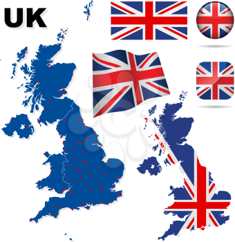 Royalty Free Clipart Image of a Map and Flags of the United Kingdom