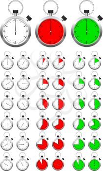 Royalty Free Clipart Image of a Set of Stopwatches