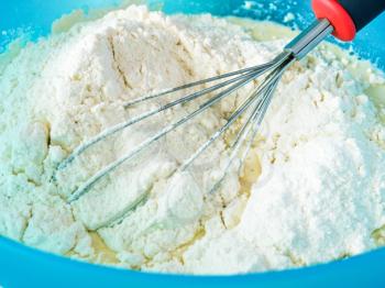 Image of the bowl filled with batter and unmixed flour