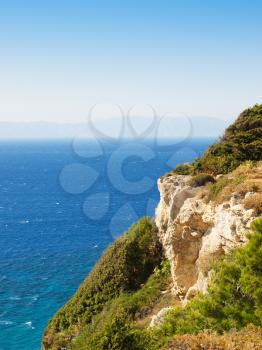 View at Aegean sea from Rhodes with the rock in the foreground, Greece