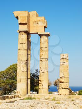 Remains of ancient temple of Apollonas at Rhodes, Greece.
