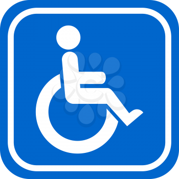 White and blue handicapped person vector sign.