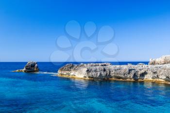 Mediterranean sea scenery with cliffs of Menorca island, Spain.