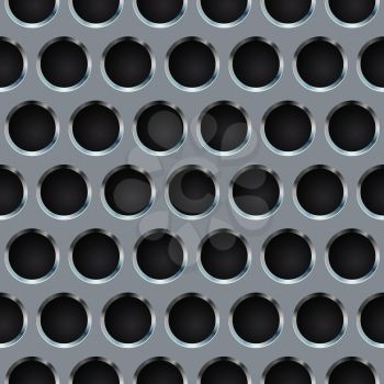 Seamless circle perforated metal grill vector pattern.