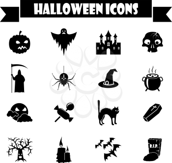 Black and white Halloween vector icons set.