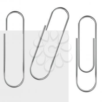 Metal paperclip vector template isolated on white background with samples.