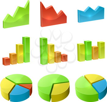 Color 3D graph icon vector set isolated on white background.