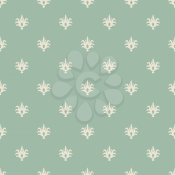 Seamless pale green and beige vintage wallpaper pattern.