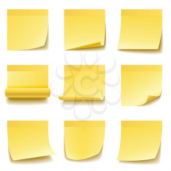 Yellow sticky notes isolated on white background.