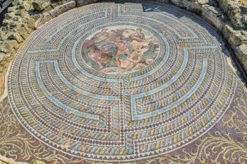 Ancient floor mosaic dating from the III to V century AD at Phaphos archaeological park, Cyprus.