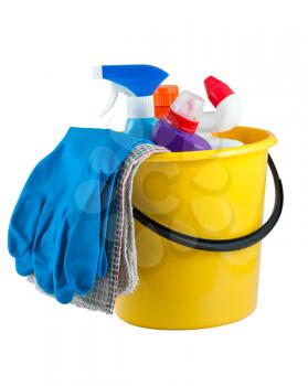 Royalty Free Photo of a Bucket of Cleaning Supplies