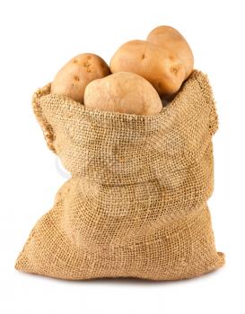 Royalty Free Photo of Ripe Potatoes in a Burlap Sack