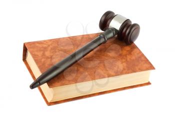 Royalty Free Photo of a Hardcover Book and a Wooden Gavel