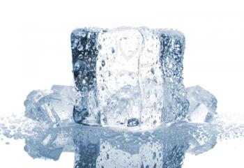 Royalty Free Photo of an Ice Cube with Water Drops