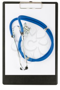 Royalty Free Photo of a Blank Medical Stethoscope and a Clipboard