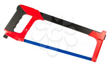 Hacksaw with red handle isolated on white background