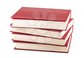 Stack of four red books isolated on white background