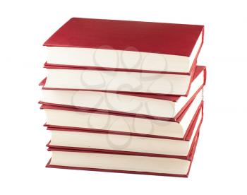 Stack of six red books isolated on white background