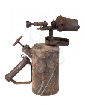 Vintage rusty blowtorch isolated on white background