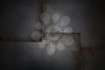 Grunge metal background with rivets and paint drips