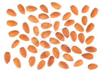 Almond nuts top view isolated on white background