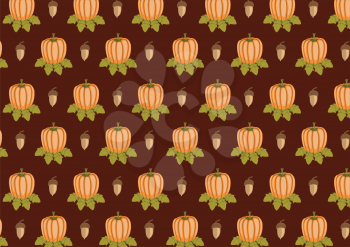 Royalty Free Clipart Image of a Pumpkin and Acorn Background