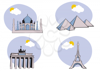 Royalty Free Clipart Image of Historical Icons Around the World