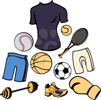 Royalty Free Clipart Image of a Man's Sporting Items