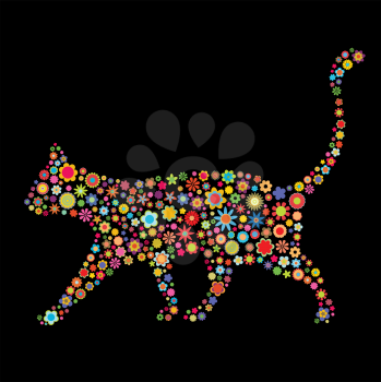 Royalty Free Clipart Image of a Floral Illustration of a Cat