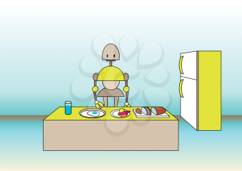 Royalty Free Clipart Image of a Robot in the Kitchen