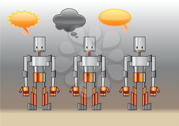 Royalty Free Clipart Image of a Robot With Speech Bubbles