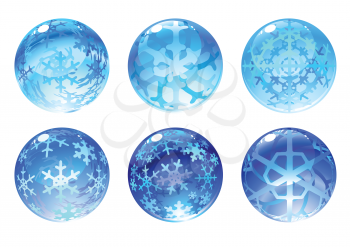 Royalty Free Clipart Image of Snowflake Decorated Balls