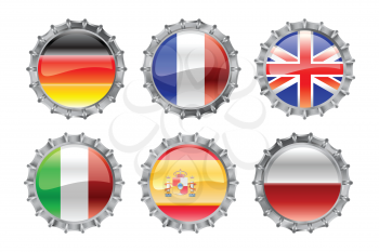 Royalty Free Clipart Image of Flag Themed Bottlecaps