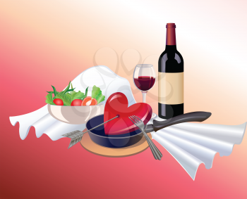 Royalty Free Clipart Image of a Meal With Wine