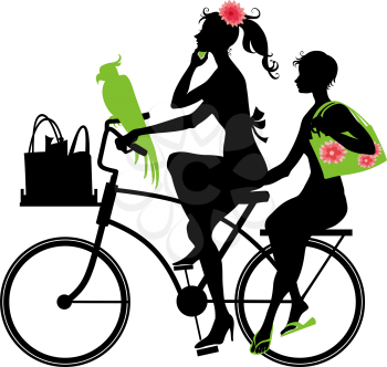 Royalty Free Clipart Image of Two People on a Bicycle