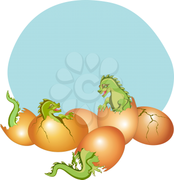 Royalty Free Clipart Image of Baby Dragons Hatching