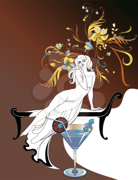 Royalty Free Clipart Image of a Woman With a Cocktail