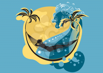 Royalty Free Clipart Image of a Woman in a Hammock