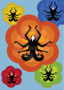 Royalty Free Clipart Image of Women Sitting in the Lotus Pose